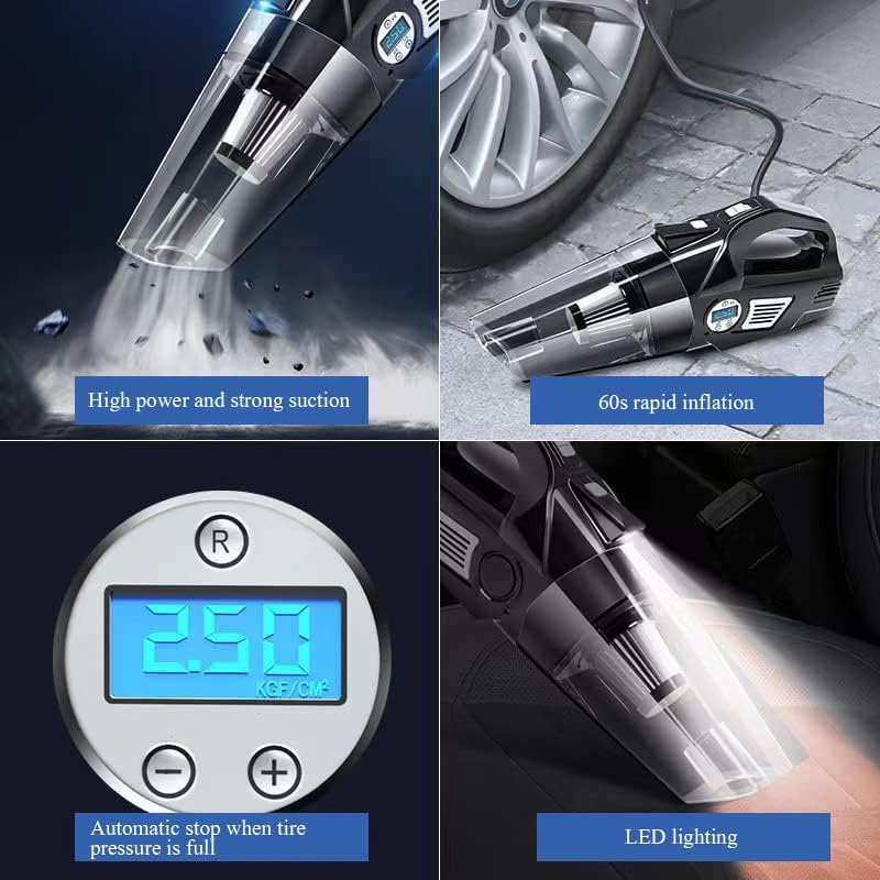 Onirii Taşınabilir Araba Elektrikli Süpürge Lastik Şişirme, Araba için 4'ü 1 Arada El Tipi Araba Elektrikli Süpürgesi-LCD