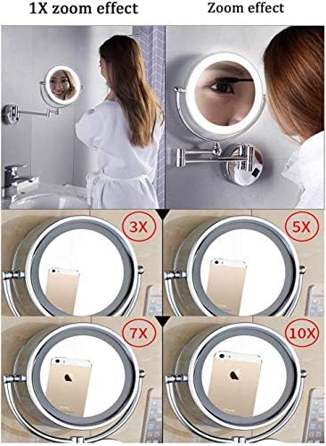 Çift Taraflı Makyaj Aynası 5X Büyüteçli Duvara Monte Makyaj Aynası,Işıklı Çift Taraflı Kozmetik Banyo Tıraş Aynası,
