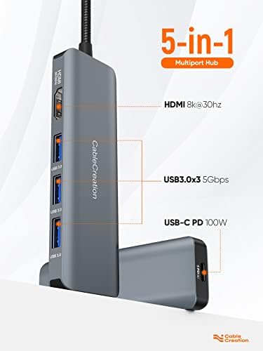 6 İnç USB C Kablosu Kısa olan 8K HDMI USB C Hub Paketi