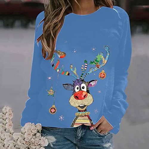 Çirkin Noel Üstleri kadın Moda Rahat Uzun Kollu Noel Baskı Kazak Bluz Tops Xmas_Tops