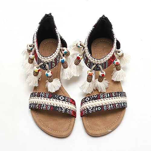 Plaj sandaletleri Kadınlar için bohemian Etnik Roma Ayakkabı Geri Fermuar Flats Sandalet Yaz Moda Kayış Slaytlar Kızlar