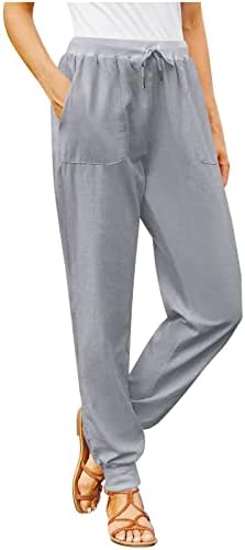 Keten Pantolon Kadınlar için Rahat Elastik Bel İpli Sweatpants Nefes Rahat Salon İş pantolonu Cepler ile