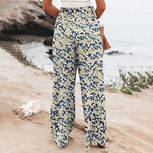 Kadınlar için Pantolon, Cepli Zarif Geniş Bacak Yüksek Bel Çiçekli Pantolon Plaj Pantolonları