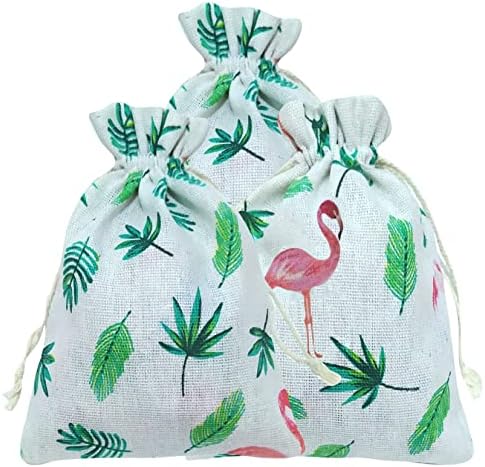 Yaz Tropikal Yapraklar Flamingo Parti Hediye ikram çantaları Flamingo Tema İpli Hediye Çantası Tiki Luau Parti Favor