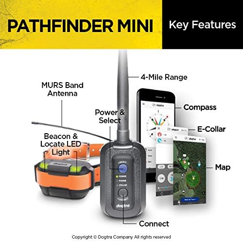 Dogtra Pathfinder Mini GPS Küçük ve Orta Boy Köpekler için Elektronik Köpek Eğitim Tasması-4 Mil menzil, 100 Seviye