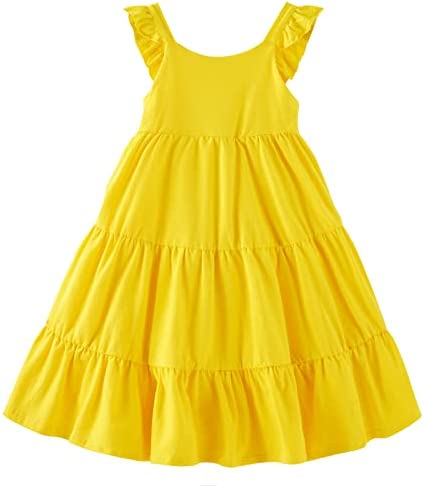 Küçük Kızlar Yaz Kolsuz Elbise Rahat Çiçek Plaj Sundress Katmanlı Salıncak Prenses Elbise Fırfır Kollu 2-8T