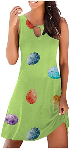 Paskalya Yumurtası Baskı Elbise Kadınlar için Seksi Anahtar Deliği Kolsuz Sundress 2023 Yaz Casual Mini Elbise Seyahat