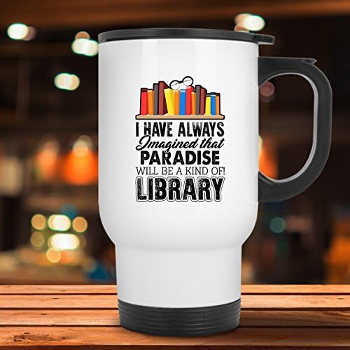 Kitap Okuyucu Cennet Kütüphanesi Seyahat Kupası, Paslanmaz Çelik Bardaklar (Beyaz Kupa)
