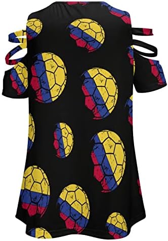 Kolombiya Bayrağı Futbol kadın Gömlek Casual V Yaka Soğuk Omuz Üst Zip kısa kollu bluz
