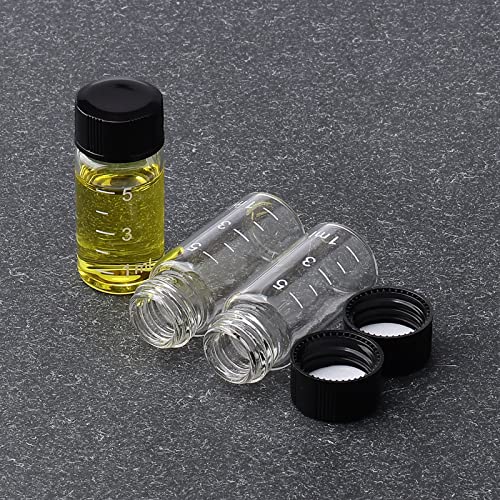 Csfglassbottles 50 ADET 5ml (0.17 Oz) şeffaf Sıvı Örnekleme Örnek Ölçekli Siyah Vidalı Cam Şişeler Şişeler Kimya Laboratuvarı