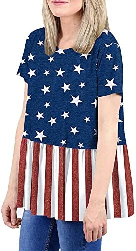NEARTİME Kadınlar Casual Bluz Amerikan Bayrağı Baskı Üst Kısa Kollu Yuvarlak Boyun Tunikler Gömlek Tops