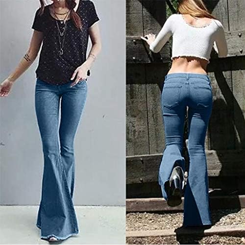 Kadın Klasik Yüksek Bel Streç Kot Pantolon Sıska Gömme Flare Çan Dipleri Ham Hem Jean Pantolon
