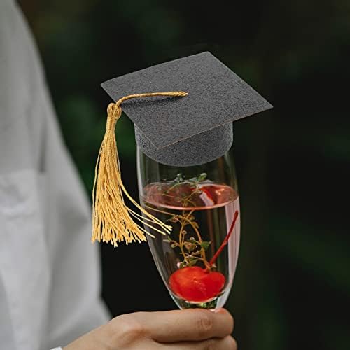 Amosfun 10 Pcs Mini Mezuniyet Kapaklar şarap bardağı Kapak Mezuniyet Kap Şarap Toppers Mezuniyet Kap Süslemeleri için