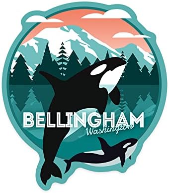 Kalıp Kesim Etiket Bellingham, Washington, Orca Balina ve Buzağı, Vektör, Kontur vinil yapışkan 1 ila 3 inç (Arabalar