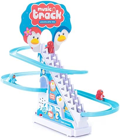 NEXTAKE penguen slayt oyuncak seti, komik otomatik merdiven tırmanma ördek yavrusu karikatür yarış pisti seti küçük