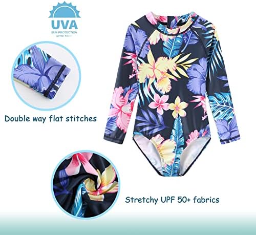 Kızlar Tek Parça Mayolar Uzun Kollu Döküntü Bekçi Çocuklar Kızlar için Hawaiian Yüzmek Gömlek UPF 50 + Güneş Koruma