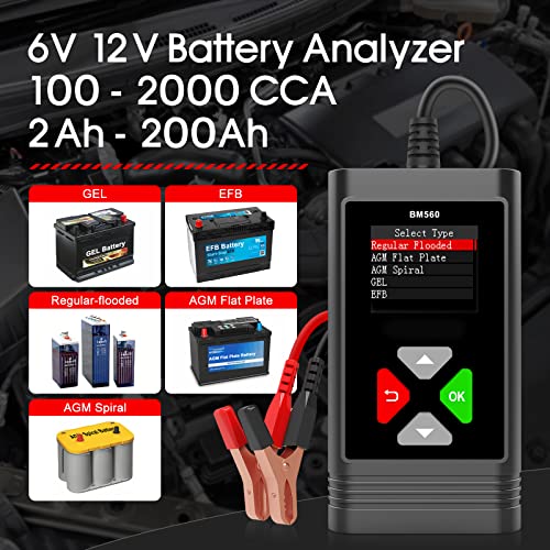 BM560 6V 12V Araba pil test cihazı, 100-2000 CCA voltmetre 2Ah-220Ah Dijital Otomatik akü analizörü Dahili direnç
