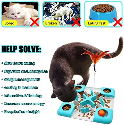 Kedi Yavaş Besleyici Kedi Tedavi Oyuncak, Kedi Bulmaca Besleyici Gıda Dağıtıcı, İnteraktif Tedavi Labirent ve IQ Eğitim