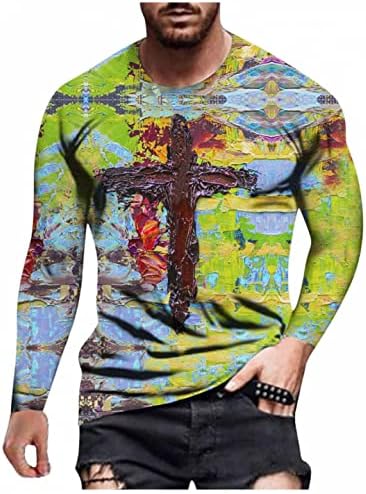 XXBR Uzun Kollu T-Shirt Mens, bahar 3D Sokak İnanç Hıristiyan İsa Çapraz Baskı Egzersiz Atletik Grafik Tee Tops