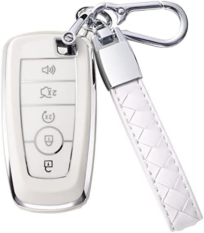 CHEZENHUI ile Uyumlu Ford Anahtarlık Kapak ile Deri Kordon, Araba anahtar kovanı Koruma Ford Explorer Fusion Escape
