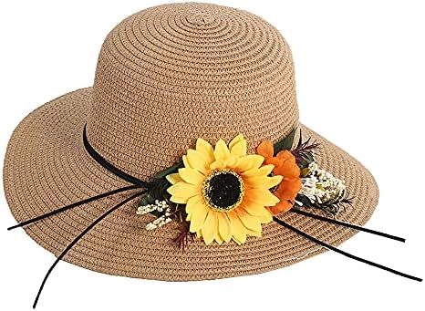 Kadın Geniş Ağızlı Güneş Koruma Hasır Şapka, Yaz Koruma Plaj Şapkası ve Ayçiçeği Başlığı.(LDZ55)