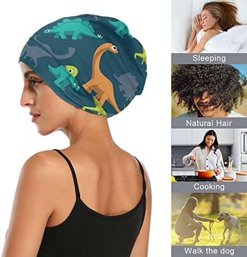Kadın Bere Şapka Kafatası Çalışma Kap, Karikatür Renk Dinozorlar Elastik Moda Şapkalar Gece Uyku Kaput Saç Kapak