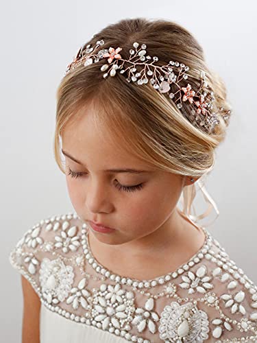 SWEETV Çiçek Kız Başlığı düğün saç aksesuarları Toddler Kız Kafa Bandı Prenses Kristal Saç Bantları Doğum Günü Partisi