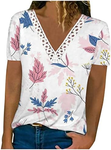 Bayan yazlık gömlek 2023 Şık Casual Tops Grafik Baskı Tees Dantel Trim V Boyun T Shirt Gevşek Fit Tunik Bluz