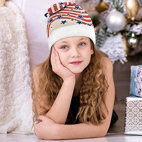 Amerikan Vatansever Yıldız ve Çizgili Noel Şapka Yumuşak Peluş Santa Kap Komik Bere Noel Yeni Yıl Şenlikli Parti
