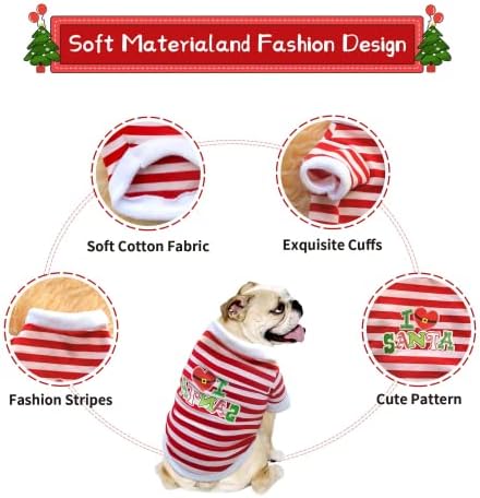 2 Parça Noel Köpek Gömlek Küçük Orta Köpekler Giyim, köpek Pamuk Çizgili T-Shirt Noel Kıyafet Sevimli Pet Giyim (Orta)