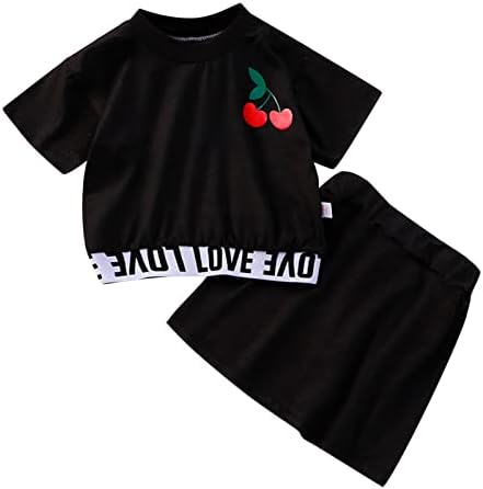 Yürüyor Çocuk Kız Giysileri Kısa Kollu Meyve Baskı T Shirt Üstleri Katı Etek Rahat 2 adet Kıyafetler Set Bebek Kız