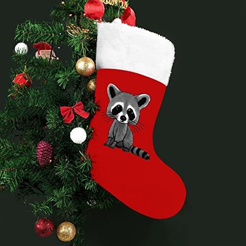 Sevimli Rakun Noel Çorap Kırmızı Kadife Beyaz Şeker Çanta Noel Süslemeleri ve Aile Parti Aksesuarı