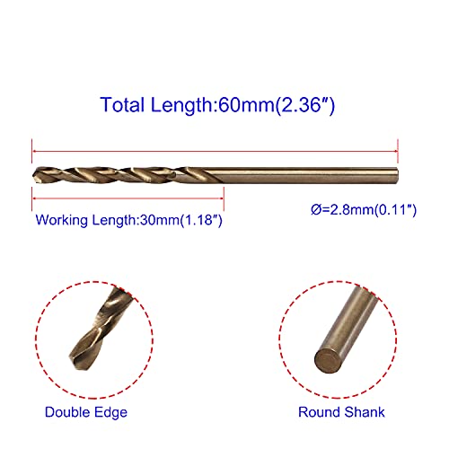 Ohamtes 2.8 mm Azaltılmış Şaft Büküm matkap uçları Yüksek Hızlı Çelik HSS 4341 Demir / Bakır / Plastik / Alüminyum