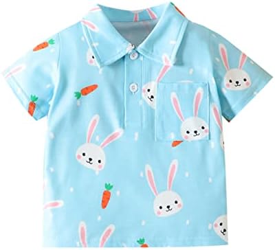 T Shirt Tarzı Yürümeye Başlayan Erkek Kız Kısa Kollu Paskalya Karikatür Tavşan Baskılı Çocuklar Üstleri T Shirt (0314B-Blue,