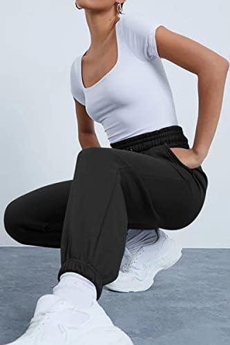 AUTOMET kadın Yüksek Belli Sweatpants Baggy Polar Astarlı dinlenme pantolonu Rahat Geniş Bacak İpli Joggers Cepler