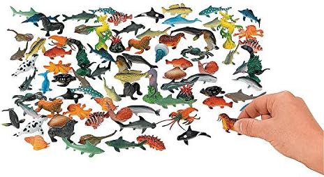 Eğlenceli Ekspres Plastik Deniz Canlıları, Toplu 90 paket Minyatür Okyanus Hayvanları-Köpekbalığı, Fok, Denizatı,