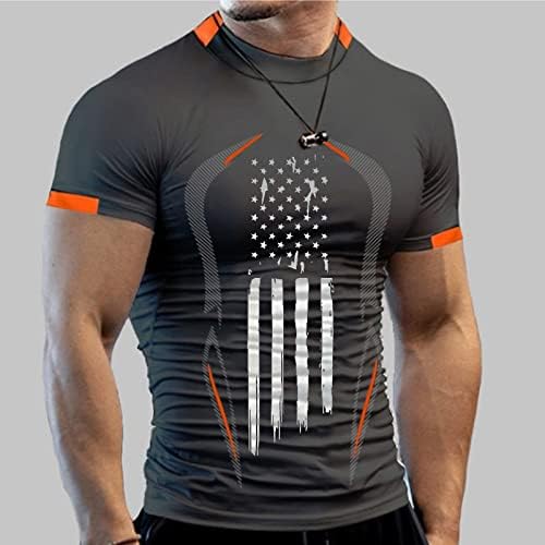 HDDK Erkek Spor Vatansever T-Shirt Mock Boyun Hızlı Kuru Spor Yaz Spor Egzersiz Kısa Kollu Sıkıştırma Tee Tops