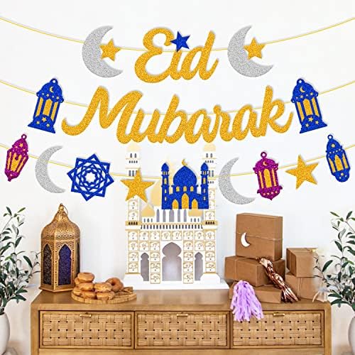 Eid Mubarak Afiş Yıldız Ay Fener Kale Tema Parti Malzemeleri Müslüman İslam Ramazan Bayramı Festivali Kutlama Parti