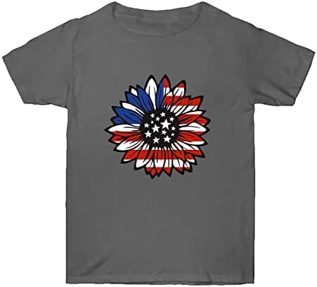 Bayan Üstleri Şık Rahat Dördüncü Temmuz Vatansever Gömlek Bağımsızlık Günü Kısa Kollu ABD Bayrağı Baskı Tees