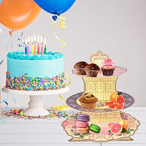 NUOBESTY Yuvarlak Kek Pan Yuvarlak Cupcake Karton Standı 3 Katmanlı Avrupa Tatlı Kulesi Tedavi Şeker Bisküvi Pasta