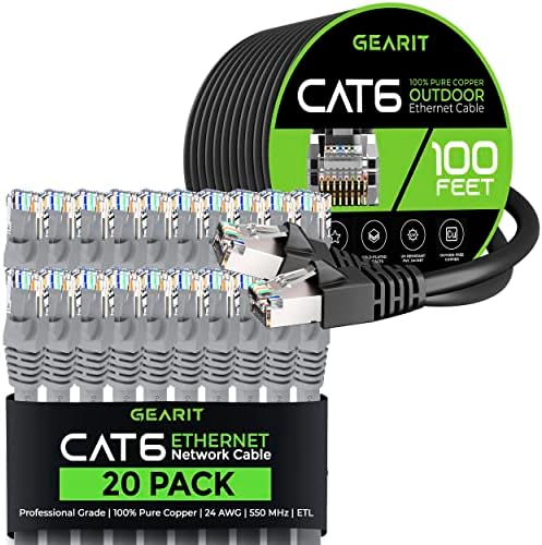GearIT 20 Paket 1ft Cat6 Ethernet Kablosu ve 100ft Cat6 Kablosu