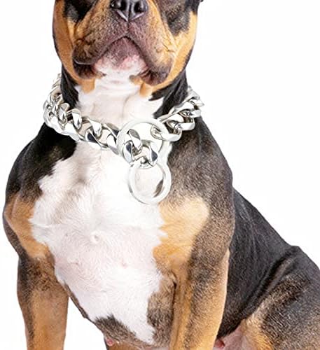 Gümüş Renk Köpek Tasmaları Zincir Paslanmaz Çelik Küba Gerdanlık Güçlü Ağır Eğitim Yürüyüş için Zincir Uzunluğu (12-40