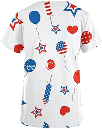Bayan V Yaka Grafik Ofis Fırçalayın Üniforma Üst T Shirt Bayanlar için Sonbahar Yaz Cepler ile UH UH