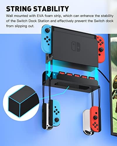 Nintendo Switch ve Switch OLED için ZAONOOL Duvara Montaj, Duvara Montaj Kiti Raflı Stand Aksesuarları 5 Oyun Kartı