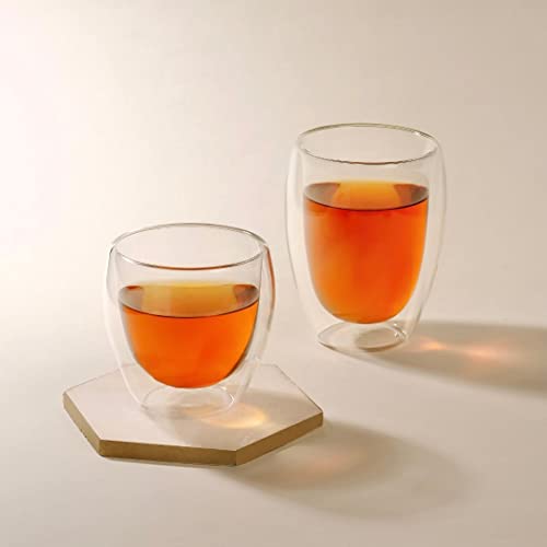VAHDAM, Çift Duvarlı Cam çay bardağı (8.5 oz/250 ml Kapasiteli) kurşunsuz Borosilikat Cam, BPA Ücretsiz / Çift Duvarlı