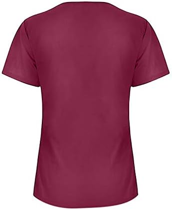Iş giysisi Streç Üstleri Kadın Scrubs Üst V Yaka çalışma üniforması T-Shirt Katı Kısa Kollu Tees Cepler ile