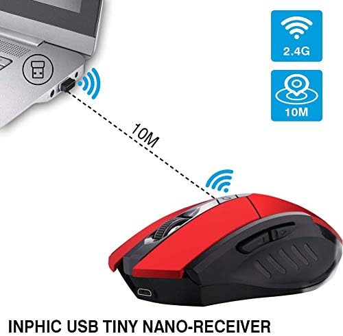 INPHİC Kablosuz Fare, Nano Alıcı ile Şarj Edilebilir 2.4 G USB Optik PC Bilgisayar Dizüstü Ergonomik Kablosuz Oyun