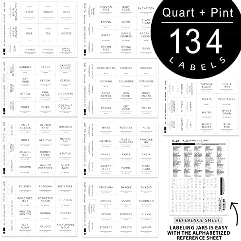 Konteynerler için QUART + PİNT 134 Mutfak Kiler Etiketleri. Minimalist Önceden Basılmış Çiftlik Evi Tarzı. Beyaz Etiket