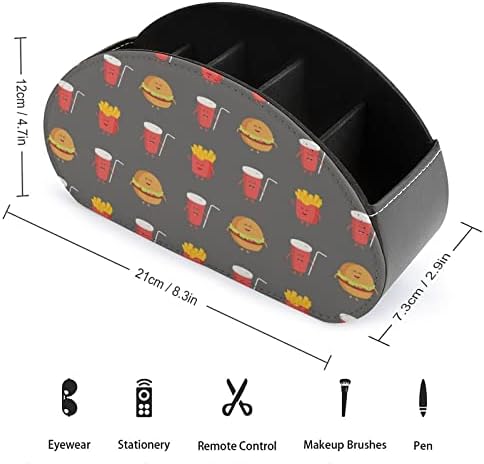 Komik Kızartması Burger ve Kola Modern Uzaktan Kumanda Tutucu ile 5 Bölmeleri PU Deri Muti-fonksiyonel Ofis Organizasyon