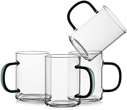 LUXU Cam Kahve Kupaları 4'lü Set, Borosilikat Cam Kahve Fincanları 9 Fl.oz, Kurşunsuz içme bardakları, Premium çay
